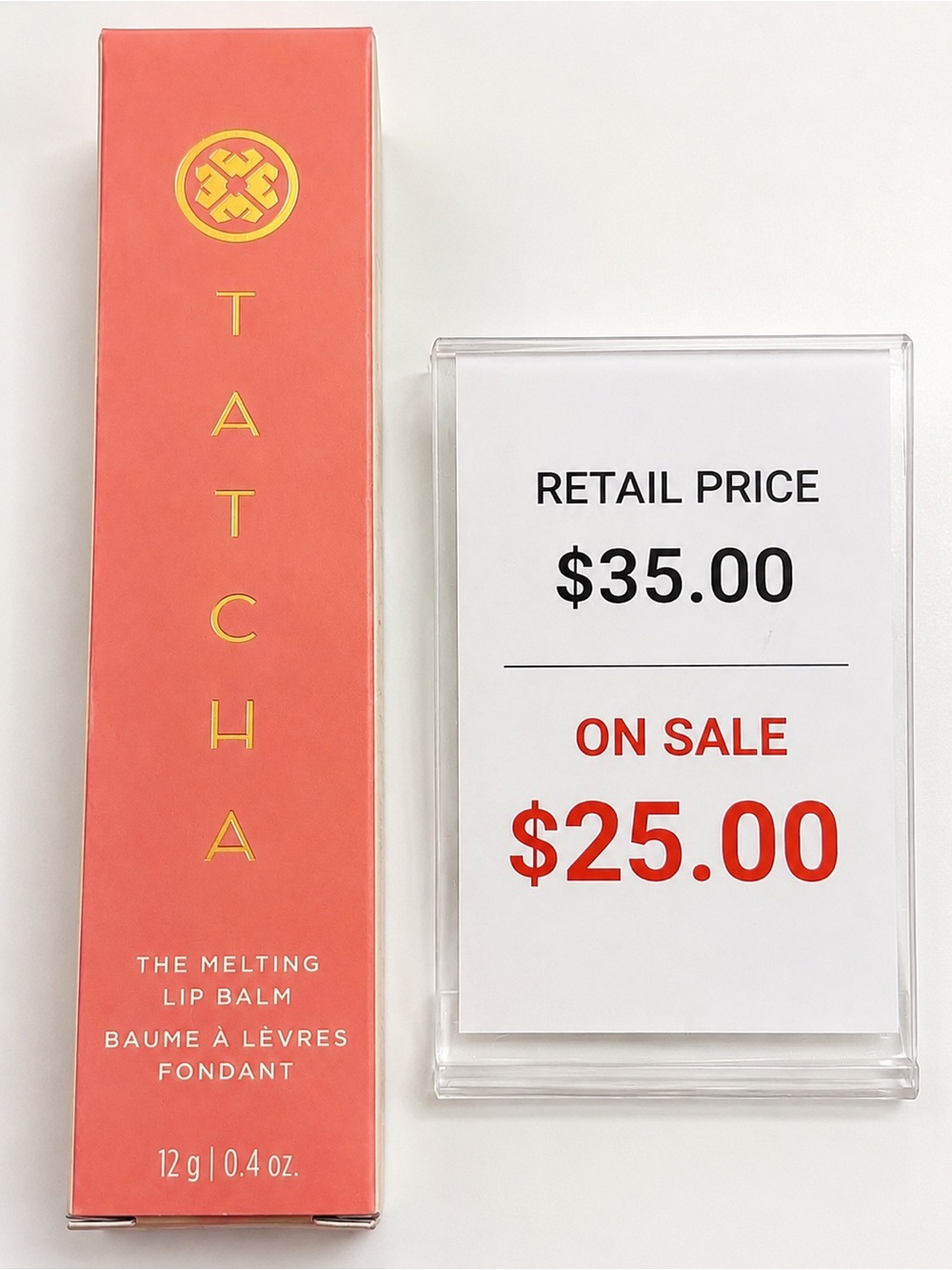 Tatcha Lip Balm Packaging in Pink and Gold
